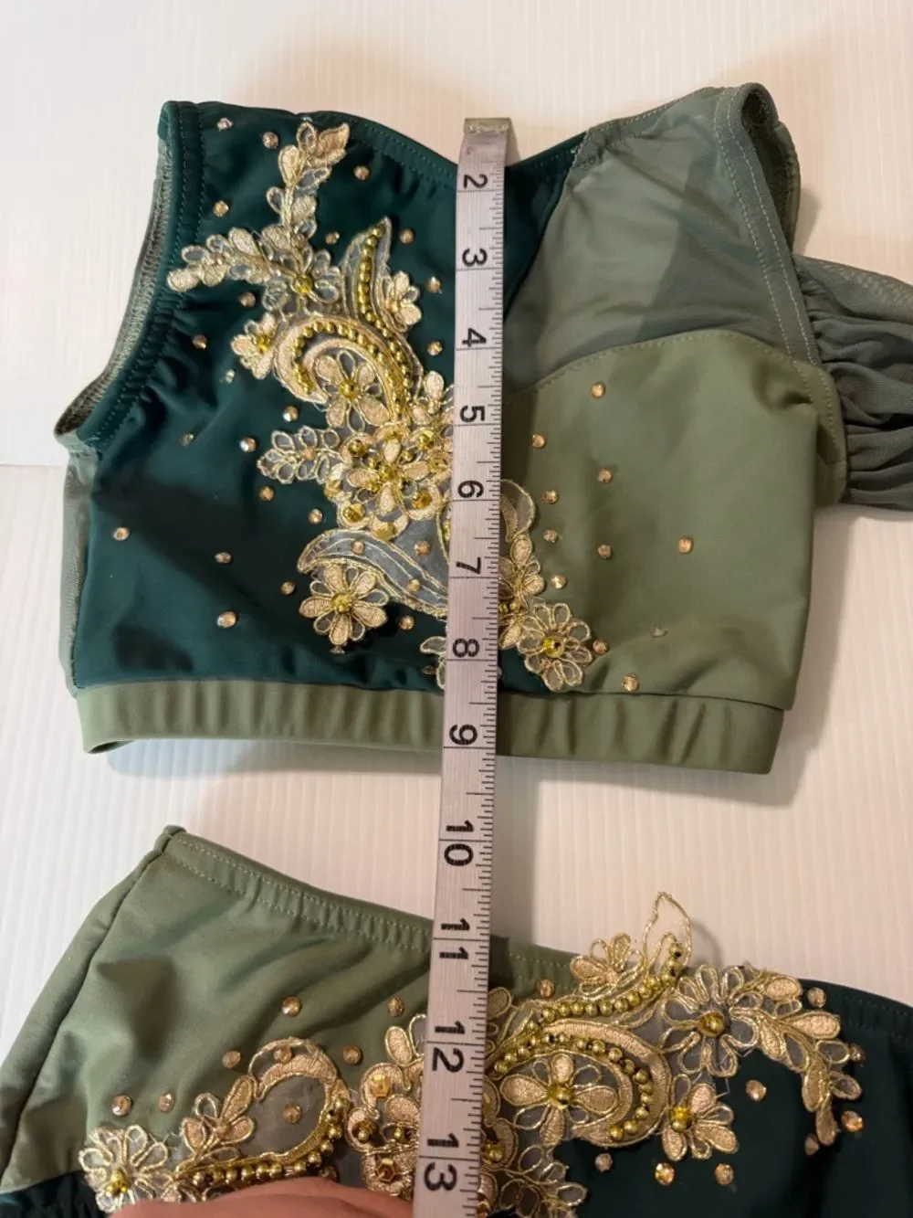 Reverence custom solo dance costume 2 piece green illusion YM MC-Medium child